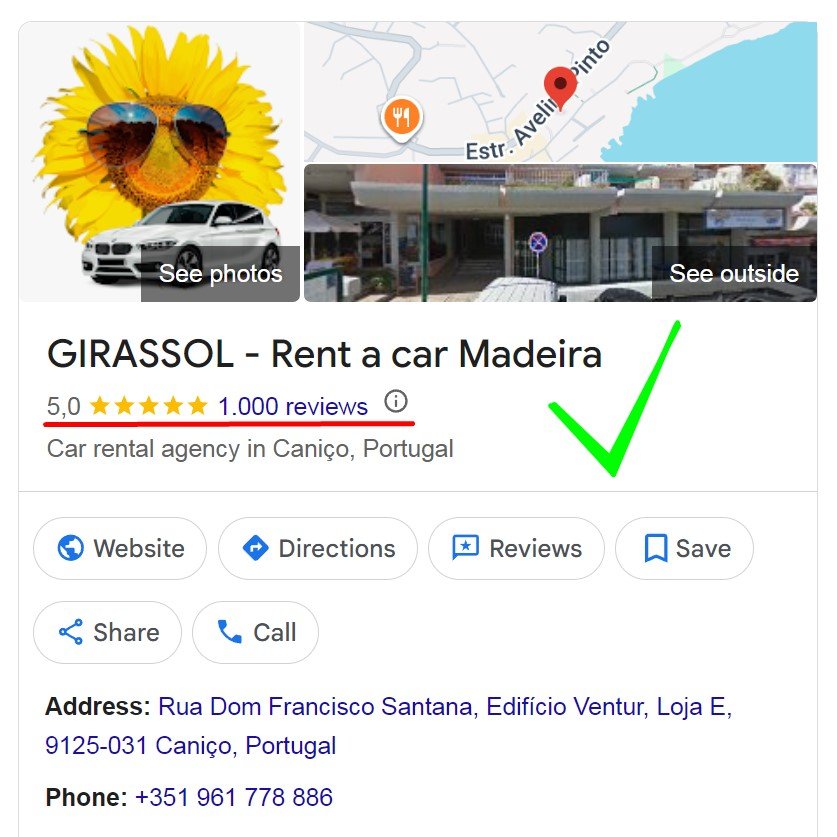 1000 reviews of Google Girassol.Rent car in Madeira